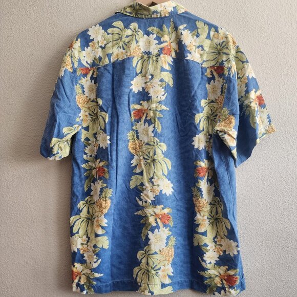 Tommy Bahama Shirt Mens Large Blue Silk Floral Hawaiian Pineapple Button Up Camp - Picture 10 of 12